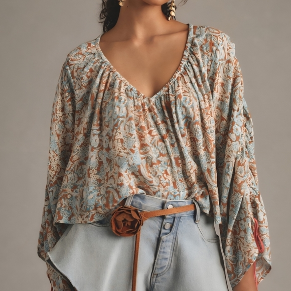 Anthropologie Relaxed Orange and Blue Tunic, XXSMALL - Picture 3 of 4